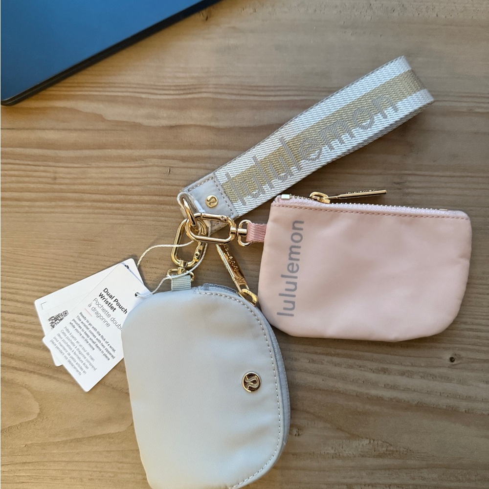 lululemon athletica Pink and Cream Accessory Pouch Set dual pouch
